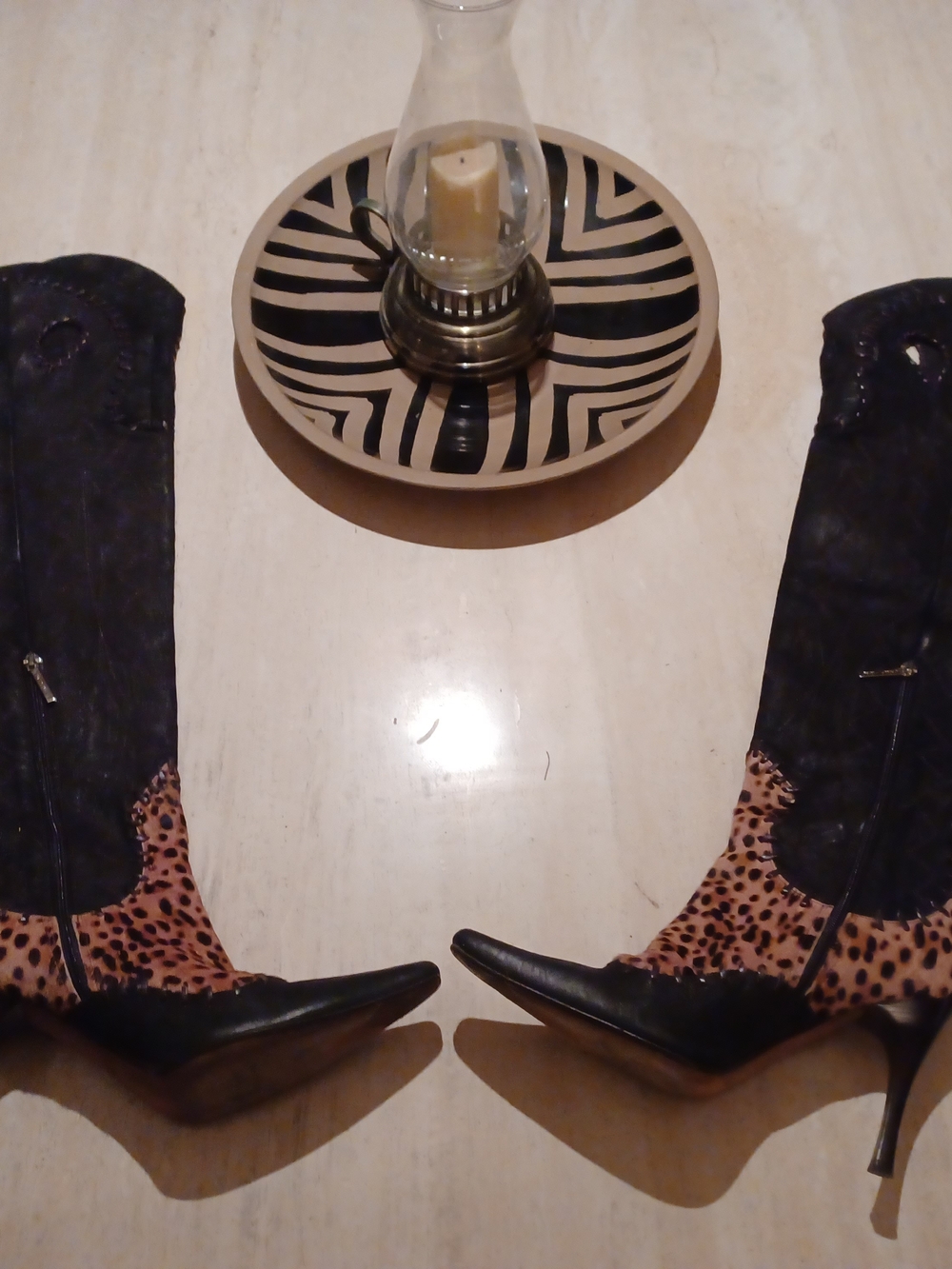 DONALD J PLINER Leather/Calf Hair Leopard Print OTK Stiletto Boots-8.5 - Picture 2 of 7